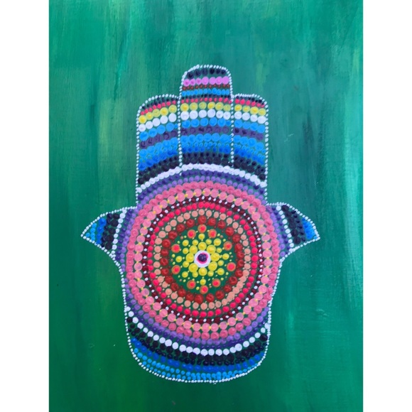 My Art Hand Painted Chair Hand of Life with Stones - Picture 5 of 5